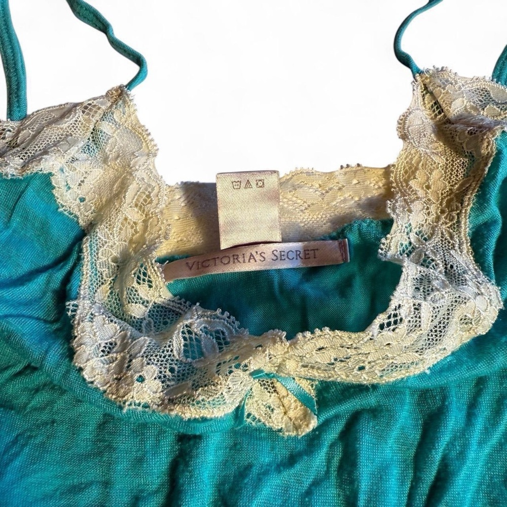 Victoria's Secret Teal Chemise with Cream Lace - Picture 2 of 7